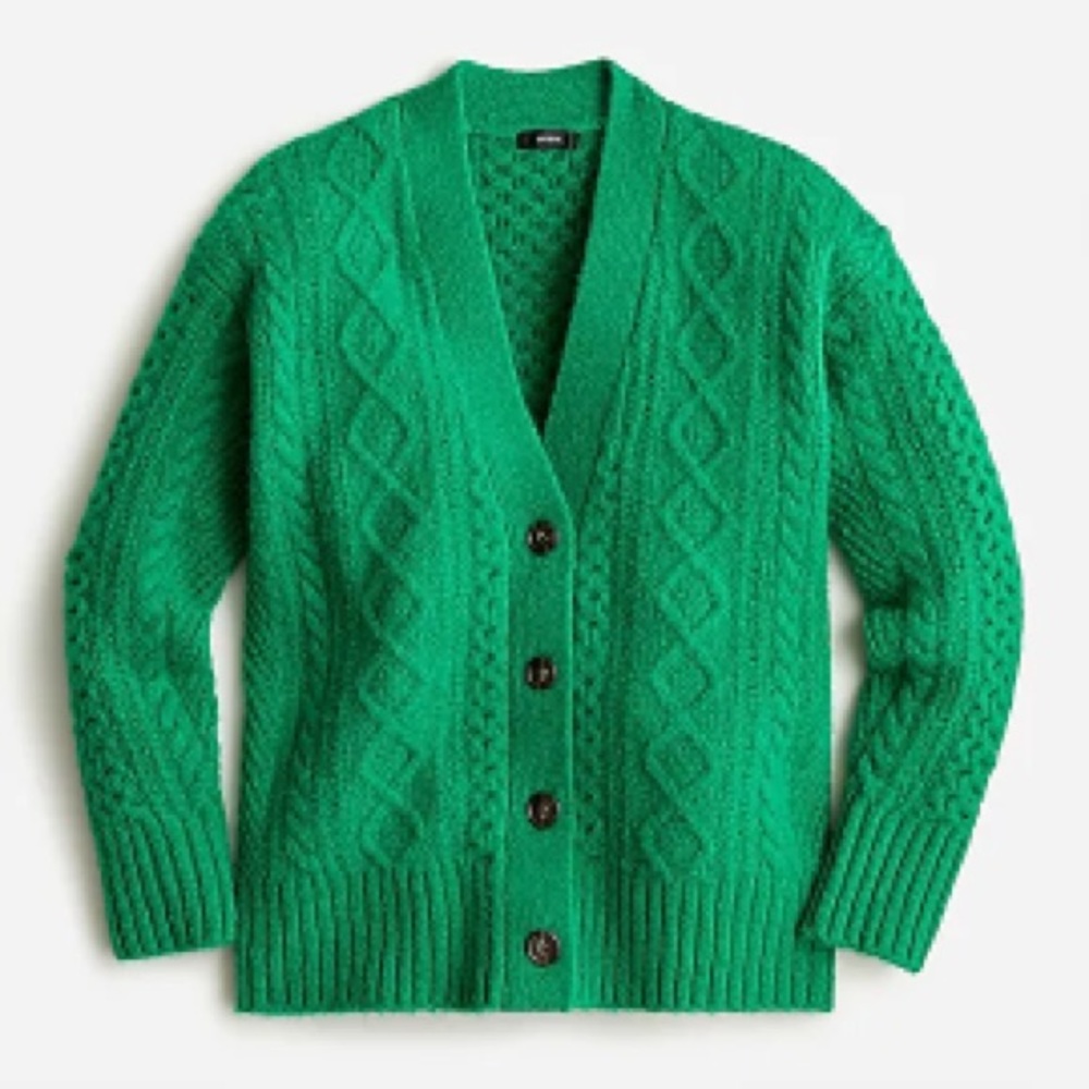 J Crew Cable-knit stretch wool cardigan sweater Size S in Brilliant Kelly Green